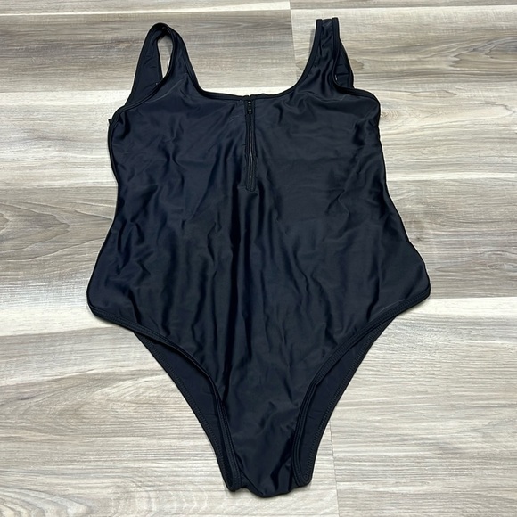 Black one piece zipper top open back bathing suit size large - Picture 1 of 8